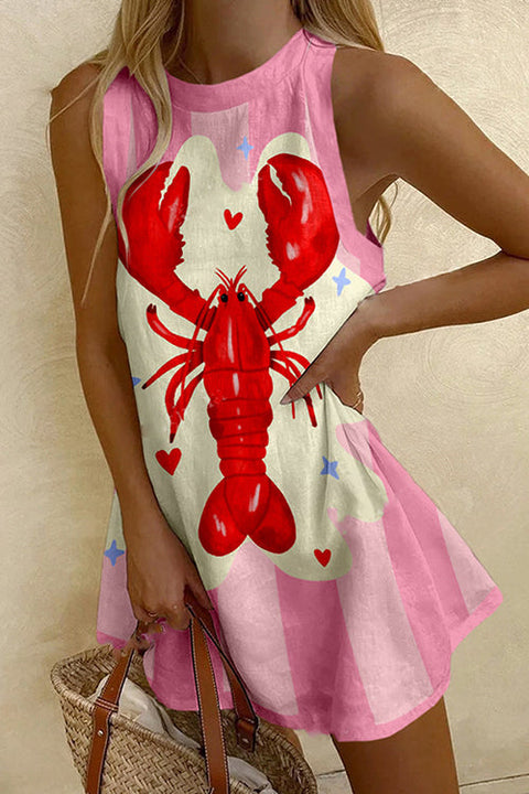 Mixiedress Sleeveless Lobster Print Mini Dress