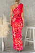 Mixiedress Ruffle One Shoulder Floral Print Bodycon Maxi Dress
