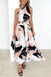 Mixiedress Sleeveless One Shoulder Waisted Printed Swing Maxi Dress