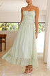 Mixiedress Frill Trim Lace Up Ruched Maxi Cami Dress