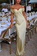 Mixiedress Off Shoulder Backless Cut Out Satin Maxi Dress