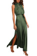 Mixiedress Sleeveless Mockneck Side Split Maxi Satin Dress