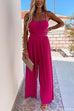 Mixiedress Spaghetti Strap Belted Pleated Wide Leg Jumpsuit