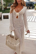 Mixiedress V Neck Long Sleeves Backless Crochet Hollow Out Knit Maxi Dress