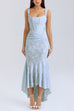 Mixiedress Sleeveless Ruched Waist Ruffle Hem Jacquard Maxi Dress