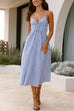 Mixiedress V Neck Lace-up Striped Midi Cami Dress