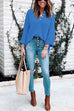 Mixiedress Buttons V Neck Side Split Waffle Knit Sweater