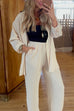 Mixiedress Long Sleeves Side Slit Blouse Shirt Elastic Waist Wide Leg Pants Set
