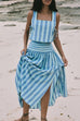 Mixiedress Striped Square Collar Crop Tank Top and Slit Maxi Skirt Set