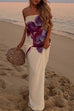 Mixiedress Elegant Strapless Floral Print Maxi Dress