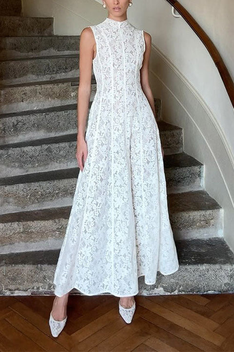 Mixiedress Mockneck Sleeveless A-line Lace Maxi Dress