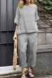 Mixiedress Cotton Linen Half Sleeves Pullover Top Wide Leg Tapered Pants Set