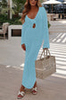 Mixiedress V Neck Long Sleeves Backless Crochet Hollow Out Knit Maxi Dress