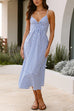 Mixiedress V Neck Lace-up Striped Midi Cami Dress