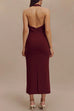 Mixiedress Halter V Neck Backless Buttons Bodycon Midi Dress