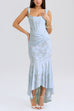 Mixiedress Sleeveless Ruched Waist Ruffle Hem Jacquard Maxi Dress