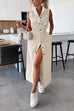 Mixiedress Sleeveless Button Down Tie Waist Pocketed Denim Midi Dress