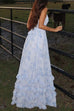 Mixiedress Back Lace-up Ruffle Hem Slit Floral Print Maxi Cami Dress