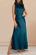 Mixiedress Sleeveless Mockneck Side Split Maxi Satin Dress