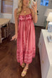 Mixiedress Crochet Top Printed Flowy Ruffle Maxi Cami Dress