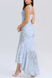 Mixiedress Sleeveless Ruched Waist Ruffle Hem Jacquard Maxi Dress