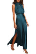 Mixiedress Sleeveless Mockneck Side Split Maxi Satin Dress