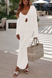 Mixiedress V Neck Long Sleeves Backless Crochet Hollow Out Knit Maxi Dress