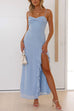 Mixiedress Spaghetti Strap Ruffle Slit Maxi Chiffon Dress