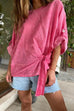 Mixiedress Rolled Up Sleeves Tie Knot Loose Top