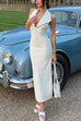 Mixiedress Halter V Neck Backless Buttons Bodycon Midi Dress