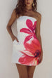 Mixiedress Strapless Tube Pocketed Lily Print Mini Dress