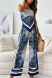 Mixiedress Tie Knot Backless Cami Top Wide Leg Pants Printed Set