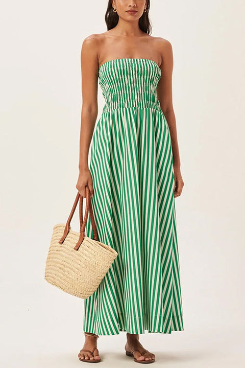 Mixiedress Strapless Smocked Tube Striped Maxi Dress