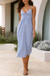 Mixiedress V Neck Lace-up Striped Midi Cami Dress