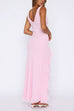 Mixiedress V Neck Sleeveless Ruffle Trim Slit Maxi Dress