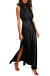 Mixiedress Sleeveless Mockneck Side Split Maxi Satin Dress