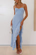 Mixiedress Spaghetti Strap Ruffle Slit Maxi Chiffon Dress