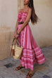 Mixiedress Crochet Top Printed Flowy Ruffle Maxi Cami Dress