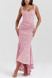 Mixiedress Sleeveless Ruched Waist Ruffle Hem Jacquard Maxi Dress