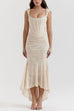 Mixiedress Sleeveless Ruched Waist Ruffle Hem Jacquard Maxi Dress