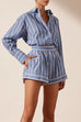 Mixiedress Striped Long Sleeves Curve Hem Shirt and High Rise Shorts Set