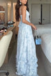 Mixiedress Back Lace-up Ruffle Hem Slit Floral Print Maxi Cami Dress