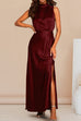 Mixiedress Sleeveless Mockneck Side Split Maxi Satin Dress