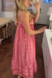 Mixiedress Crochet Top Printed Flowy Ruffle Maxi Cami Dress