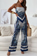 Mixiedress Tie Knot Backless Cami Top Wide Leg Pants Printed Set