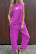 Mixiedress Casual Sleeveless Pullover Top Wide Leg Pants Cotton Linen Set