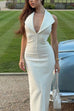 Mixiedress Halter V Neck Backless Buttons Bodycon Midi Dress