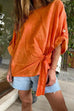 Mixiedress Rolled Up Sleeves Tie Knot Loose Top