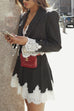 Mixiedress Single Button Striped Lace Trim Crop Blazer