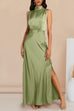 Mixiedress Sleeveless Mockneck Side Split Maxi Satin Dress